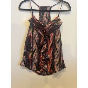 Lavish Trio Women's Abstract Chevron Ruffle Front Racerback Tank Top Size M
